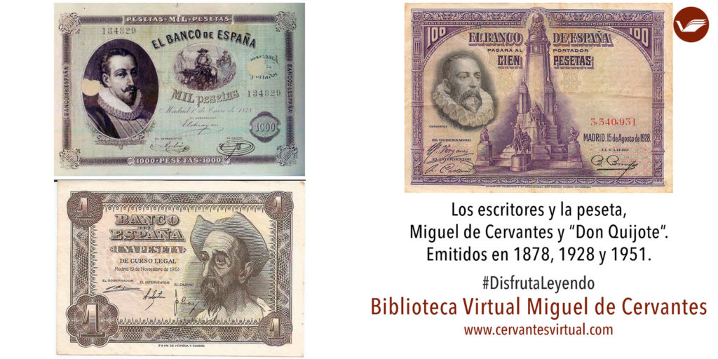 Billetes de peseta de Miguel de Cervantes y Don Quijote